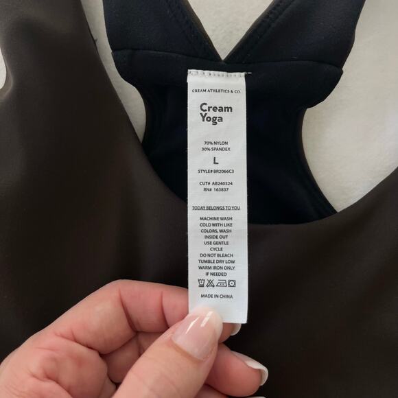 Cream Yoga Carrie Chocolate Brown Racerback Sports Bra Crop Top, Size Large - Picture 7 of 10